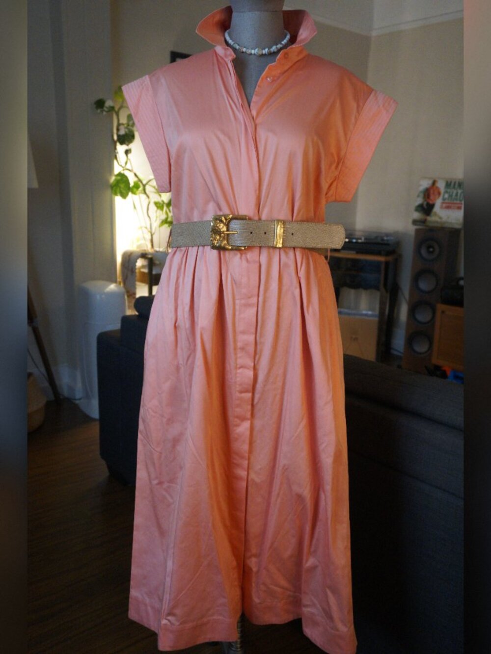 🍑 NWT Donna Karan Peach / Coral Belted Shirt Dress Size 12 🍑